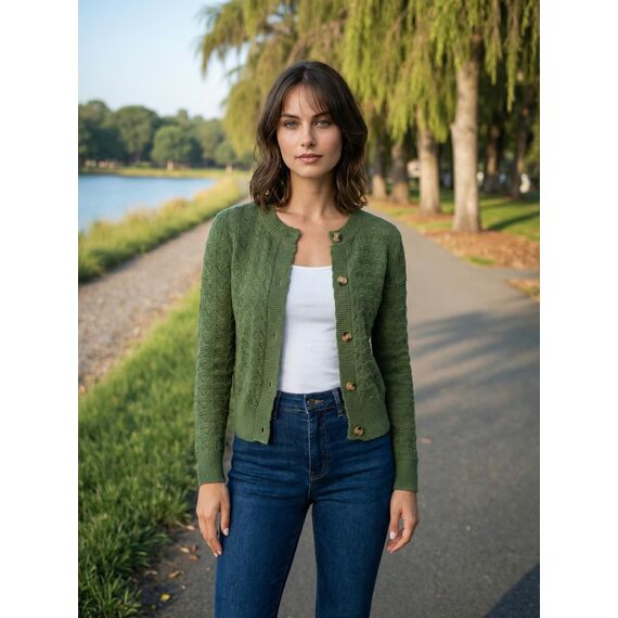 Enjyam Damen Strickjacke Langarm Elegant Kurz Cardigan mit Knöpfe Rundhals Weiche Leichte Jacke zum Top Kleid