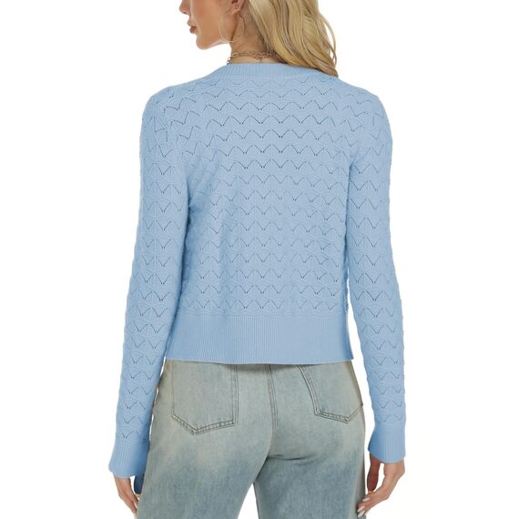 Enjyam Damen Strickjacke Langarm Elegant Kurz Cardigan mit Knöpfe Rundhals Weiche Leichte Jacke zum Top Kleid Blau,S