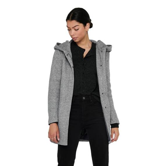 ONLY Damen klassischer Mantel OnlSedona Coat Übergangs-Jacke Kapuze Einfarbig, Farbe:Hellgrau, Größe:XS