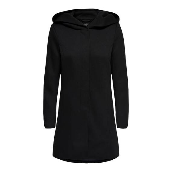 ONLY Damen klassischer Mantel OnlSedona Coat Übergangs-Jacke Kapuze Einfarbig, Farbe:Schwarz, Größe:M