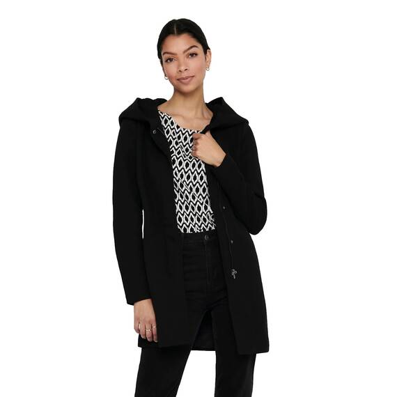 ONLY Damen klassischer Mantel OnlSedona Coat Übergangs-Jacke Kapuze Einfarbig, Farbe:Schwarz, Größe:M