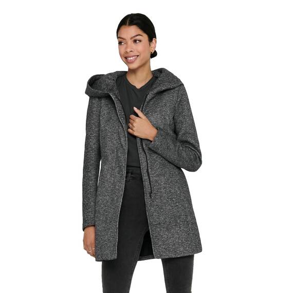 ONLY Damen klassischer Mantel OnlSedona Coat Übergangs-Jacke Kapuze Einfarbig, Farbe:Dunkelgrau, Größe:XXL