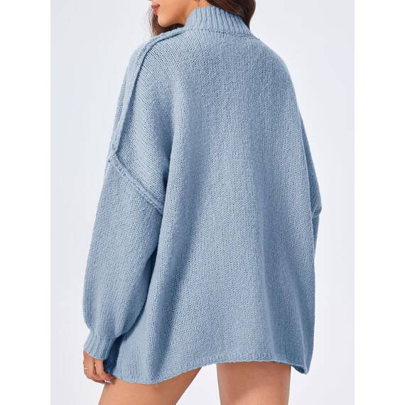 Saodimallsu Strickjacke Damen Kurz Laternenärmel Cardigan Knopfleiste Open Front Sweater Langarm Lose Strickmantel Herbst Winter Gestrickt Jacke Blau S