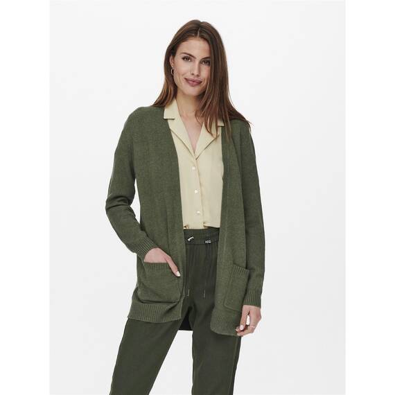 ONLY Damen Lange Strickjacke mit Taschen Stretch Casual Langarm ONLLESLY Open Cardigan Noos Gerippt, Farben:Grün, Größe:XS