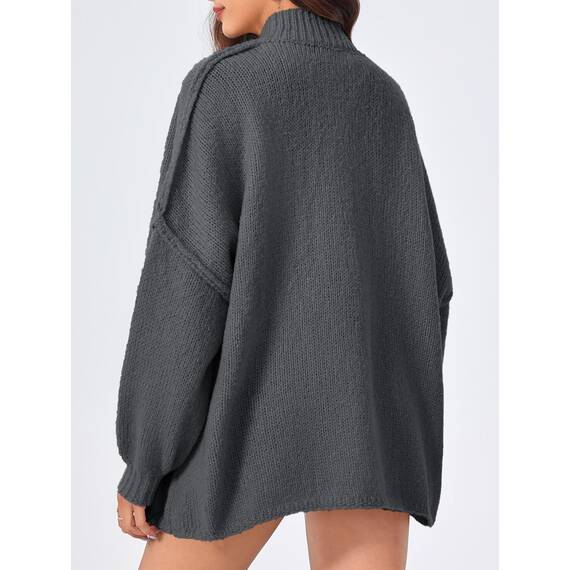Saodimallsu Strickjacke Damen Kurz Laternenärmel Cardigan Knopfleiste Open Front Sweater Langarm Lose Strickmantel Herbst Winter Gestrickt Jacke Dunkelgrau L
