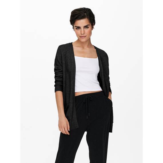 ONLY Damen Onllesly L/S Open Cardigan KNT Noos Strickjacke 15174274 ,Dark Grey Melange/Detail:w. Melange ,XS