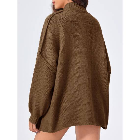 Saodimallsu Strickjacke Damen Kurz Laternenärmel Cardigan Knopfleiste Open Front Sweater Langarm Lose Strickmantel Herbst Winter Gestrickt Jacke Braun XL