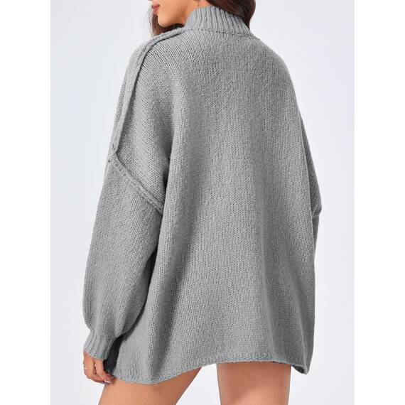 Saodimallsu Strickjacke Damen Kurz Laternenärmel Cardigan Knopfleiste Open Front Sweater Langarm Lose Strickmantel Herbst Winter Gestrickt Jacke Grau S