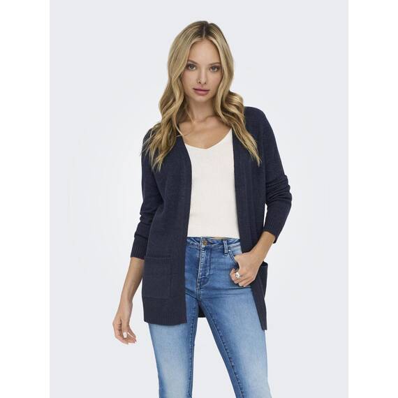 ONLY Damen ONLLESLY L/S Open Cardigan KNT NOOS Strickjacke, Total Eclipse/Detail:W. Melange, S