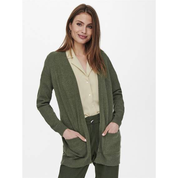 ONLY Damen Lange Strickjacke mit Taschen Stretch Casual Langarm ONLLESLY Open Cardigan Noos Gerippt, Farben:Grün, Größe:XS