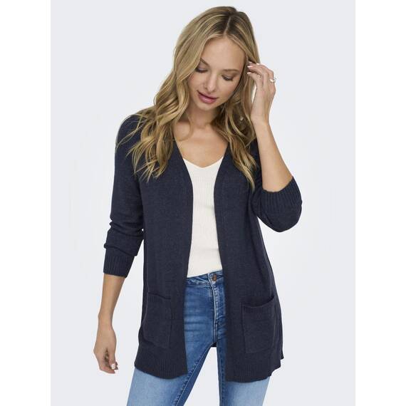 ONLY Damen ONLLESLY L/S Open Cardigan KNT NOOS Strickjacke, Total Eclipse/Detail:W. Melange, S