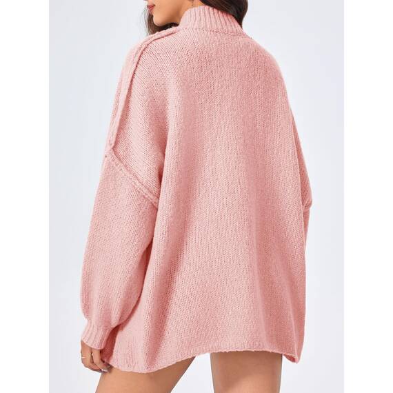 Saodimallsu Strickjacke Damen Kurz Laternenärmel Cardigan Knopfleiste Open Front Sweater Langarm Lose Strickmantel Herbst Winter Gestrickt Jacke Rosa M