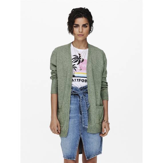 ONLY Damen Onllesly L/S Open Cardigan KNT Noos Strickjacke,Basil/Detail:w. Melange,XS