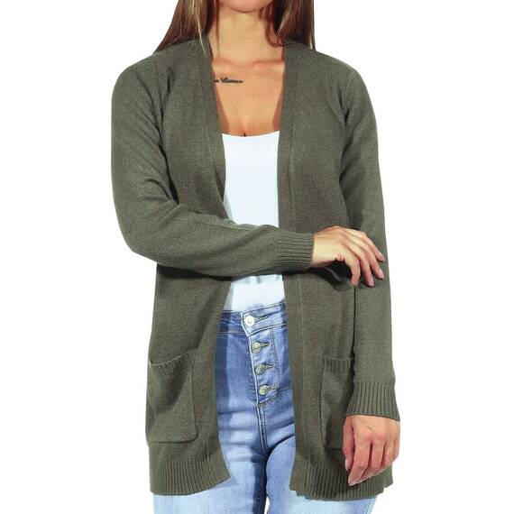 ONLY Damen Lange Strickjacke mit Taschen Stretch Casual Langarm ONLLESLY Open Cardigan Noos Gerippt, Farben:Grün, Größe:XS