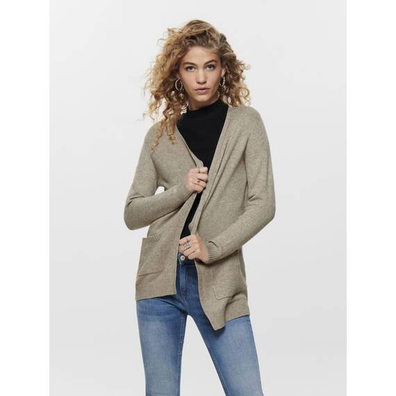 ONLY Damen Onllesly L/S Open Cardigan KNT Noos Strickjacke,Beige (Beige/W. Melange),M
