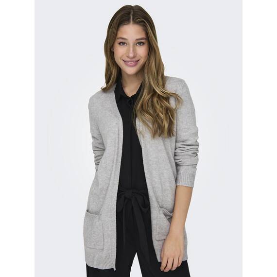 ONLY Damen Onllesly L/S Open Cardigan KNT Noos Strickjacke 15174274,Light Grey Melange,M