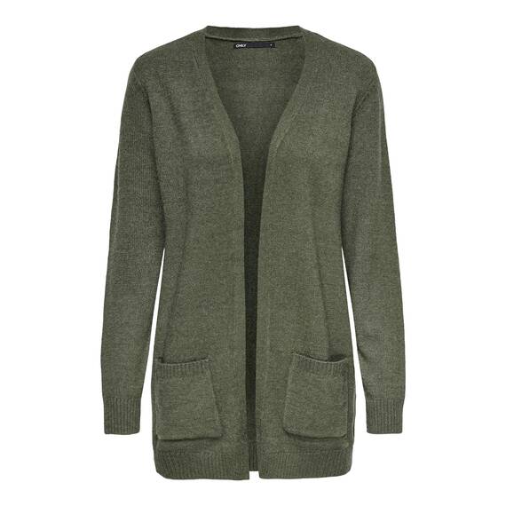 ONLY Damen Lange Strickjacke mit Taschen Stretch Casual Langarm ONLLESLY Open Cardigan Noos Gerippt, Farben:Grün, Größe:M