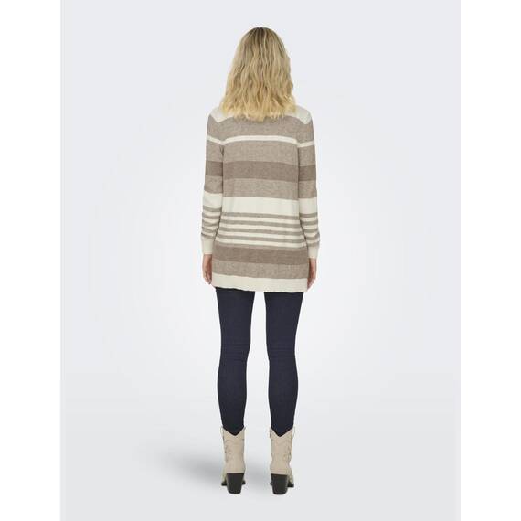 ONLY Damen Onllesly L/S Open Cardigan KNT Noos Strickjacke 15174274,Whitecap Gray/Stripes:w. Beige/Cappuccino Mel,XXL