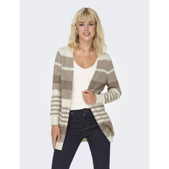 ONLY Damen Onllesly L/S Open Cardigan KNT Noos Strickjacke 15174274,Whitecap Gray/Stripes:w. Beige/Cappuccino Mel,XXL