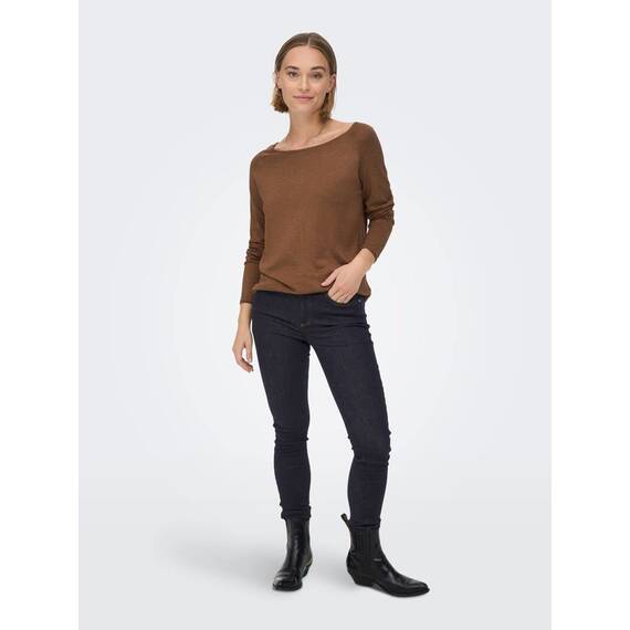 ONLY Damen Onlmila Lacy L/S Long Pullover Knt Noos, Toffee/Detail:w. Melange, L