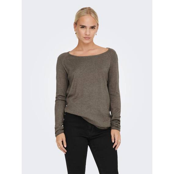 ONLY Damen Onlmila Lacy L/S Long Pullover Knt Noos, Walnut/Detail:w. Melange, M