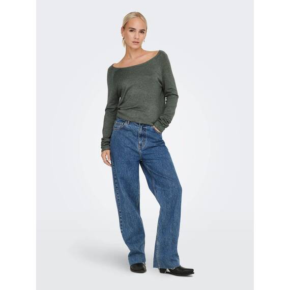 ONLY Damen Onlmila Lacy L/S Long Pullover Knt Noos, Balsam Green/Detail:w. Melange, L