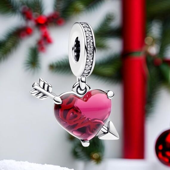 Feitery Christmas Rosa Herzen Charms Kompatibilität für Pandora Armband Bead Charm für Damen Weihnachtszeit