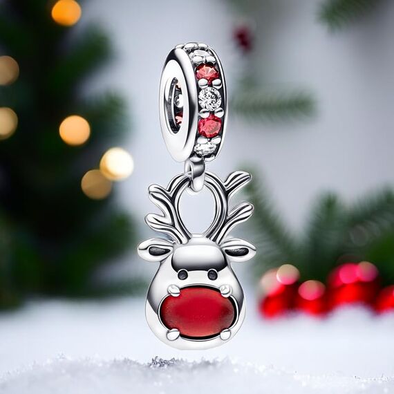 Feitery Christmas Charms Christmas Mouse and Reindeer Charm Set Kompatibilität für Pandora Armband Bead Charm für Damen Weihnachtszeit
