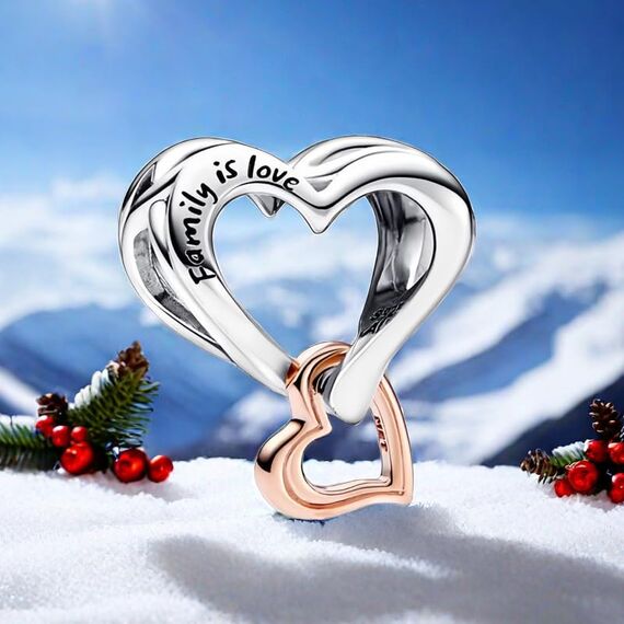 Feitery Christmas Family is Love Charms Kompatibilität für Pandora Armband Bead Charm für Damen Weihnachtszeit