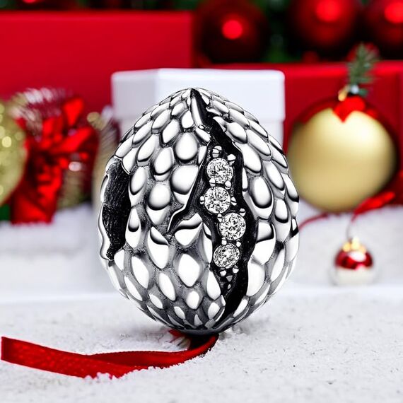 Feitery Christmas Funkelndes Drachen-Ei Charms Kompatibilität für Pandora Armband Bead Charm für Damen Weihnachtszeit