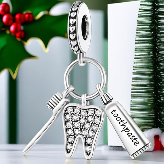 Feitery Christmas Familie Charms Armband Bead Charm für Damen Weihnachtszeit (Silberzähne)