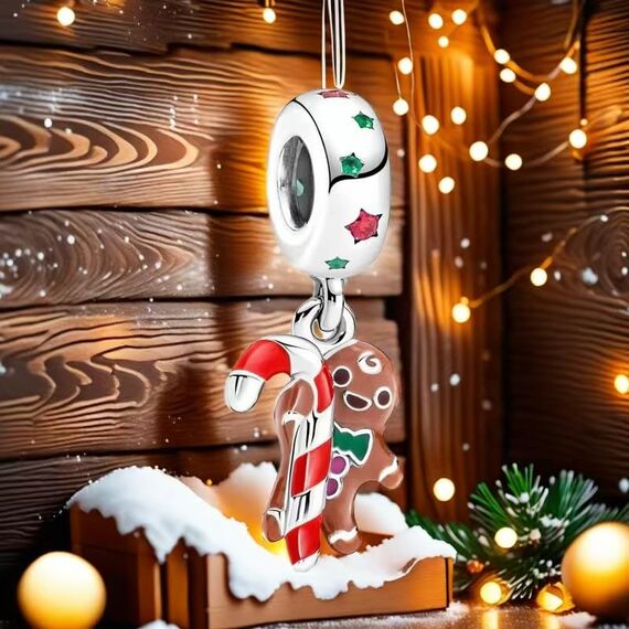 Feitery Christmas Lebkuchenmann Charms Kompatibilität für Pandora Armband Bead Charm für Damen Weihnachtszeit