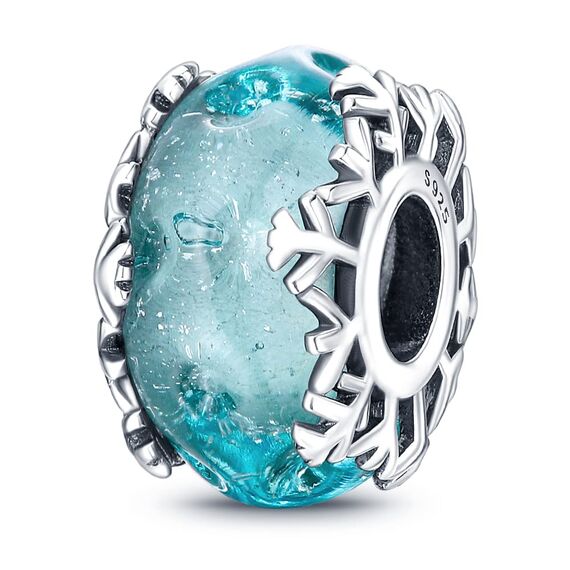 Feitery Christmas Zauberlehrling Charms Kompatibilität für Pandora Armband Bead Charm für Damen Weihnachtszeit (Winterblau Schneeflocke Murano)