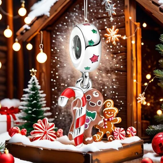 Feitery Christmas Lebkuchenmann Charms Kompatibilität für Pandora Armband Bead Charm für Damen Weihnachtszeit