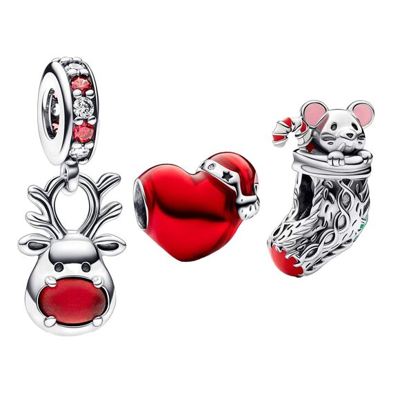 Feitery Christmas Charms Christmas Mouse and Reindeer Charm Set Kompatibilität für Pandora Armband Bead Charm für Damen Weihnachtszeit