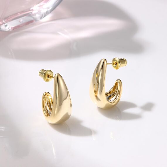DOCHAIS Ohrringe Gold Damen | 14K Vergoldete Huggie Creolen 925 Sterling Silber Stecker, Hypoallergene Tropfen Ohrringe, Wasserfeste Klein Offen Creolen Gold Statement Schmuck Geschenke Frauen
