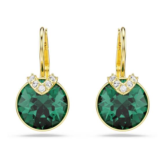 Swarovski Bella V Drop-Ohrhänger, Vergoldete Ohrringe mit Grünen Kristallelementen im Rundschliff, Größe: 1.9 x 1 cm