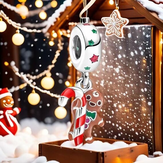 Feitery Christmas Lebkuchenmann Charms Kompatibilität für Pandora Armband Bead Charm für Damen Weihnachtszeit