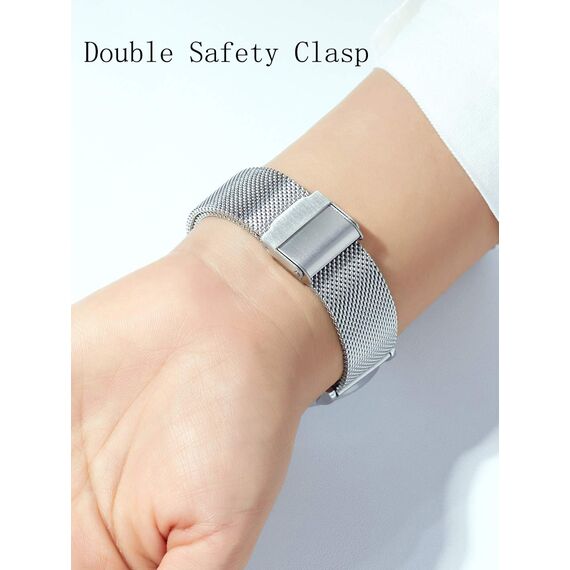 HANNAH MARTIN Damen Uhren Analog Quarz Edelstahl Wasserdicht Mesh Ultradünne (Weiß Oberfläche ，Silber Armband)