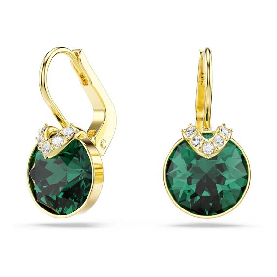 Swarovski Bella V Drop-Ohrhänger, Vergoldete Ohrringe mit Grünen Kristallelementen im Rundschliff, Größe: 1.9 x 1 cm