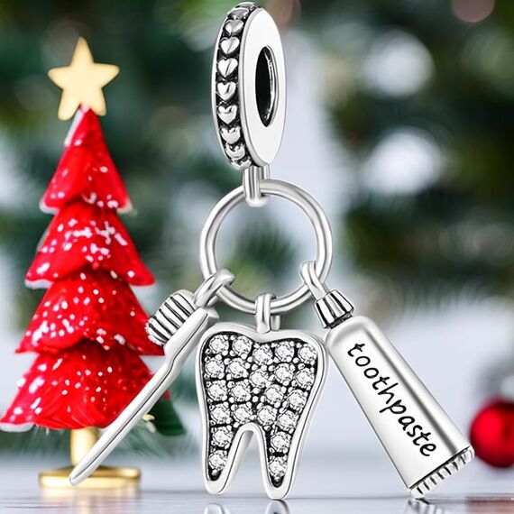 Feitery Christmas Familie Charms Armband Bead Charm für Damen Weihnachtszeit (Silberzähne)