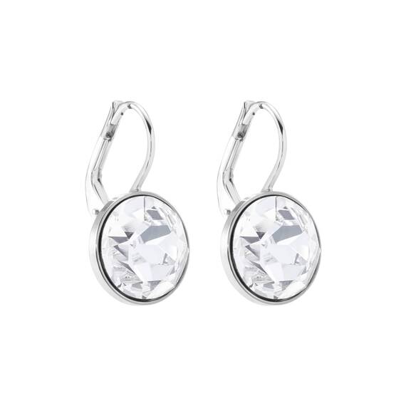 Swarovski Bella Ohrringe, Rund, Klein, Weiss, Rhodiniert
