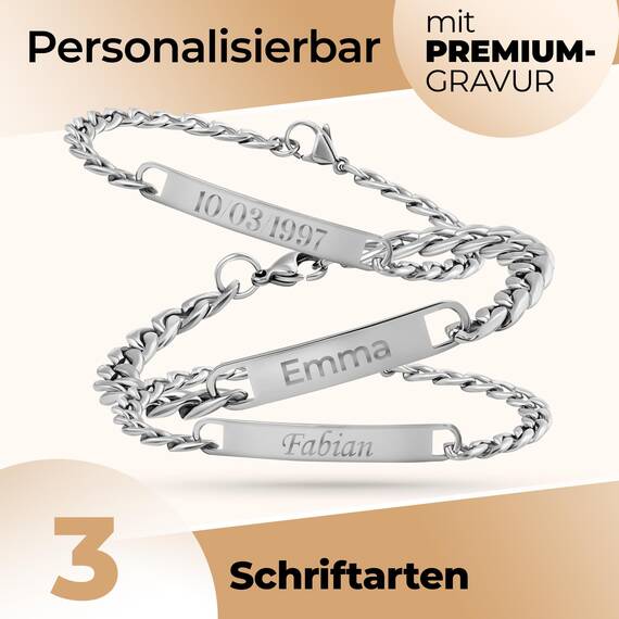 Gravurtastisch Armbander mit Gravur | Personalisiertes Armband für Paare | Armband mit Gravur | Pärchenarmband | Namensarmband | Silberarmband für Herren & Damen
