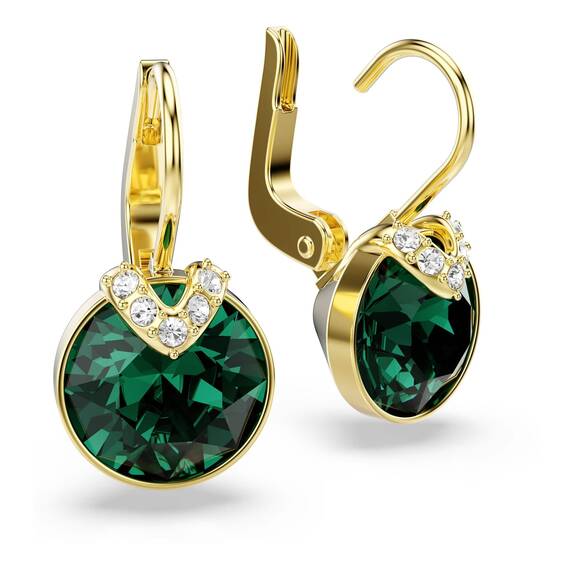 Swarovski Bella V Drop-Ohrhänger, Vergoldete Ohrringe mit Grünen Kristallelementen im Rundschliff, Größe: 1.9 x 1 cm