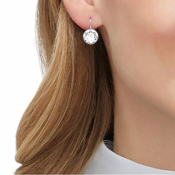 Swarovski Bella Ohrringe, Rund, Klein, Weiss, Rhodiniert