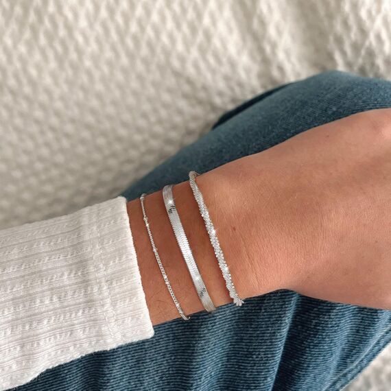 CASSIECA 3Pcs Armband Damen Silber Armbänder Silver Armband Set Verstellbare Stapelbare Kettenarmband für Damen Mädchen