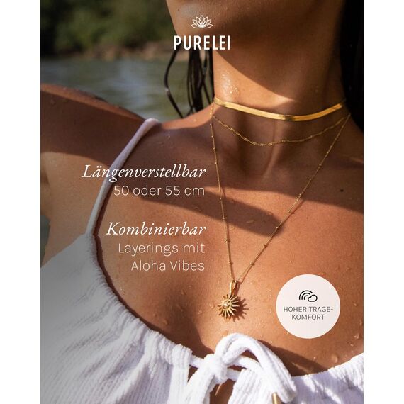 Purelei Sun Kette Damen (Gold) – Halskette Damen aus langlebigem Edelstahl – Wasserfeste Kette mit Anhänger – 50-55 cm Länge verstellbar – Halskette für deinen individuellen Look