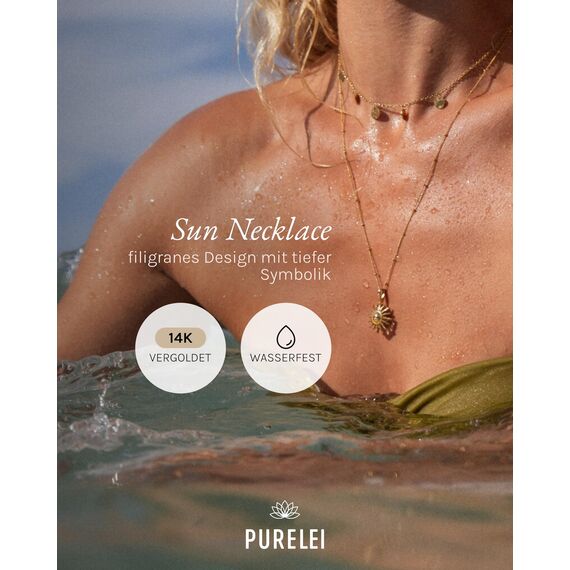 Purelei Sun Kette Damen (Gold) – Halskette Damen aus langlebigem Edelstahl – Wasserfeste Kette mit Anhänger – 50-55 cm Länge verstellbar – Halskette für deinen individuellen Look