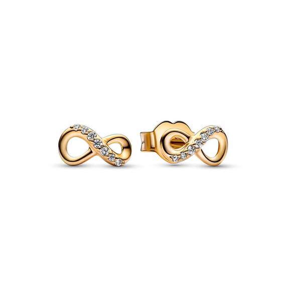 PANDORA Moments Funkelnde Unendlichkeit Ohrstecker aus 14 Karat vergoldeter Metalllegierung mit Zirkonia in der Farbe Gold, 262626C01