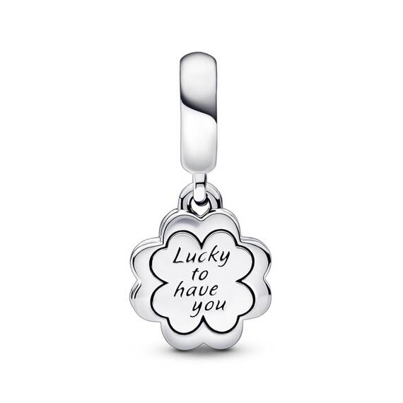 PANDORA Vierblättriges Kleeblatt Freundschaft Doppelter Charm-Anhänger aus Sterling Silber und Emaille - Kompatibel mit PANDORA Moments Armbänder